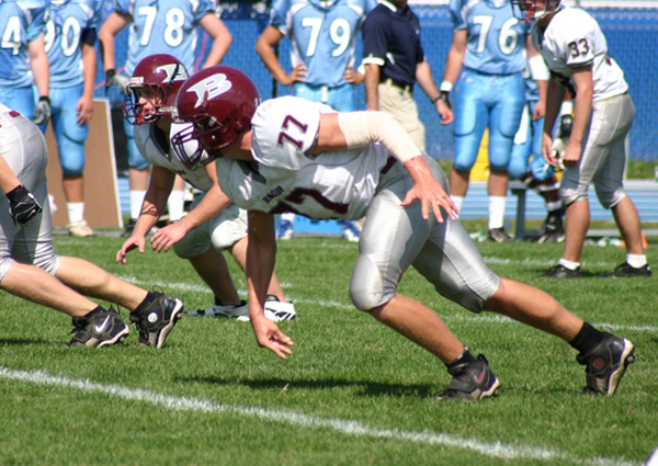 Defensive end Taylor Harned played a key role in two goal-line stands on Sunday.