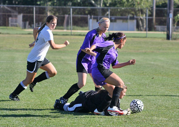  controls the ball while Pierson's Sophie Gianis defends.  Photo by Cailin Riley