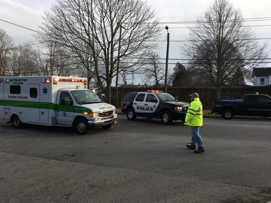 Emergency vehicles respond to an accident on Hill Street in Southampton Village. DANA SHAW