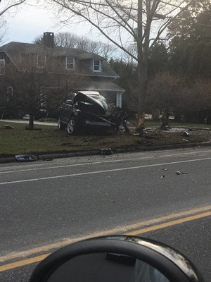 A car that was involved in an accident on Hill Street in Southampton Village.