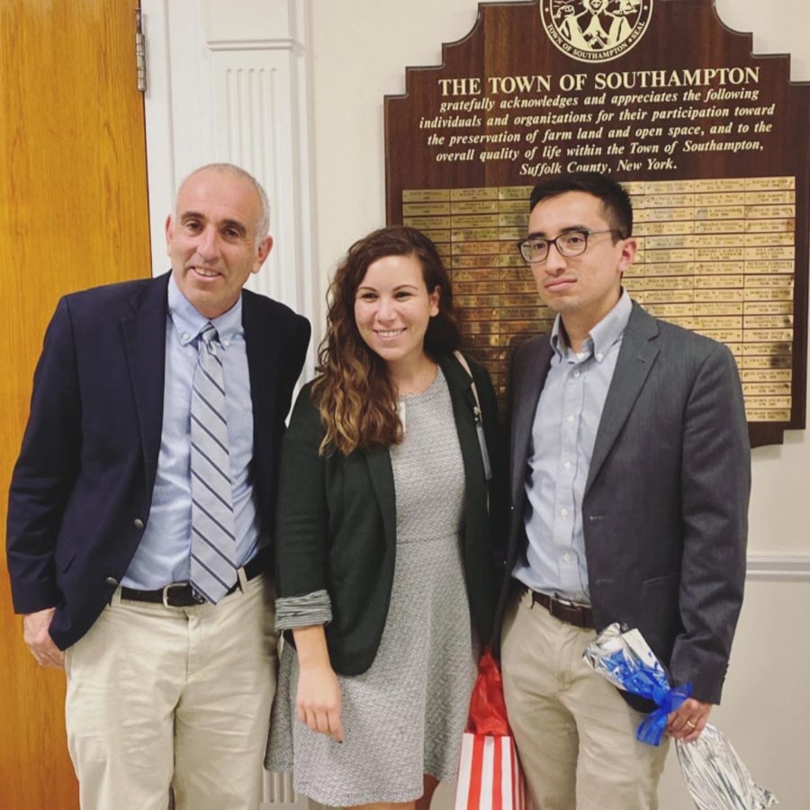 Southampton Town Supervisor Jay Schneiderman with Jessica and Daniel Gomez at Town Hall. 