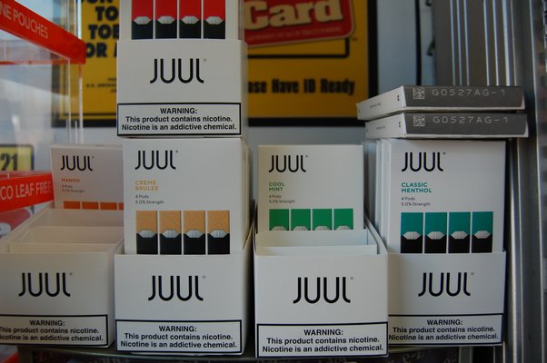 The display of Juul e-cigarettes at the Gas Hampton gas station on County Road 39. JON WINKLER