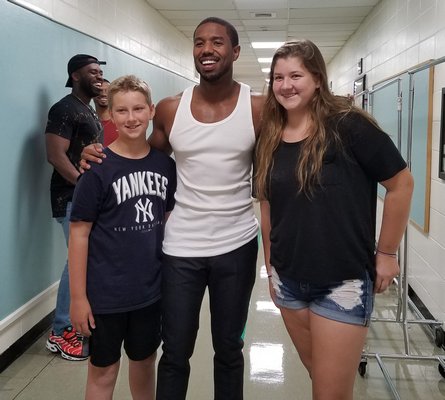 Michael B. Jordan at Springs School with some of the students. COURTESY DEBRA WINTER