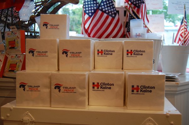 The display of napkins with the presidential candidates on them at the Monogram Shop. JON WINKLER
