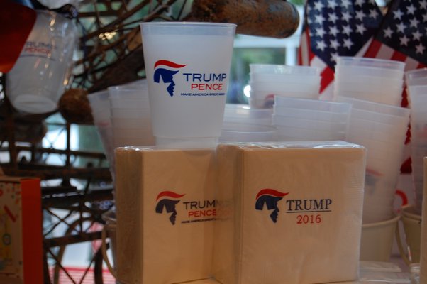 The cups and napkins featuring Republican presidential nominee Donald Trump. JON WINKLE