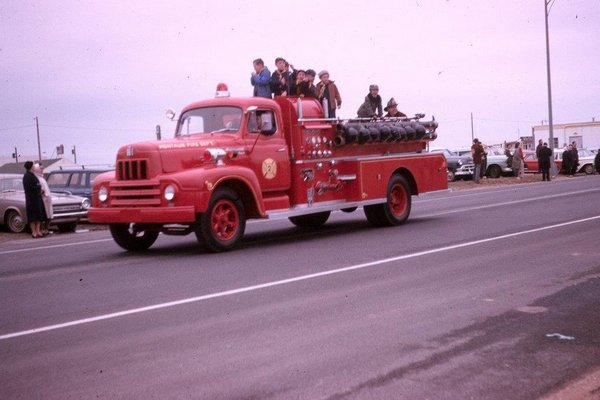 A local fire engine participating in the Montauk St. Patrick's Day Parade in 1964. COURTESY MONTAUK LIBRARY