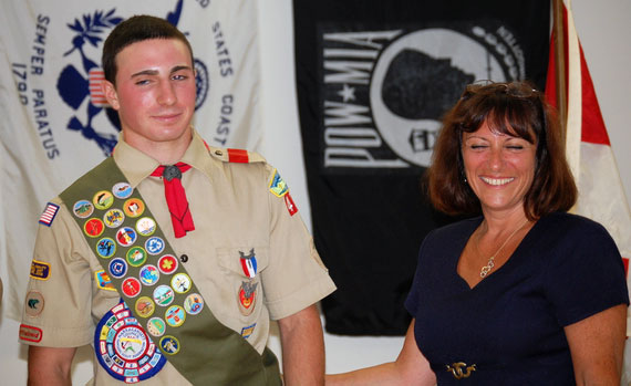 Michael Aydinian and his mother Linda during his Eagle Scout Court of Honor last Thursday.     VERA CHINESE