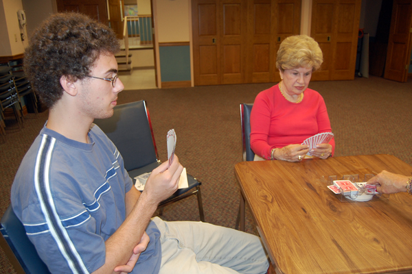 Dominic Pesce plays a round of Canasta at the Hampton bays Public Library.