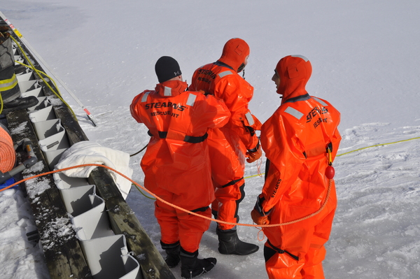 Eastport Fire Department Captain Mark Yakaboski prepares a course on the West Pond for an ice drill on January 22. 