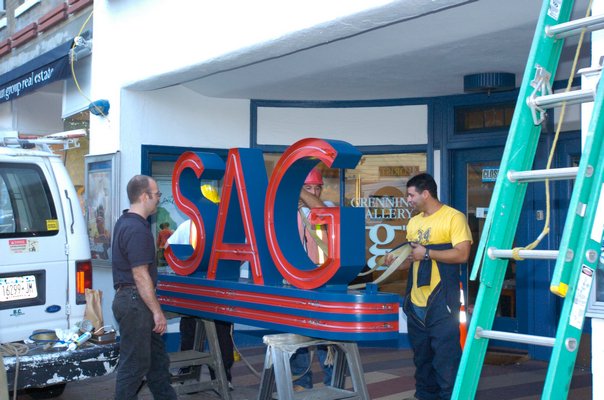 The Sag Harbor Cinema sign was completly re-done and retured to it's perch in October 2005.  PRESS FILE