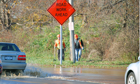 A water main break flooded Montauk Highway on Monday morning causing traffic to slow.