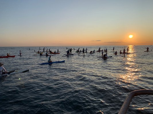 Paddlers and kayakers participate in the 14th Block Island Challenge on Saturday. JOAN OVERLOCK