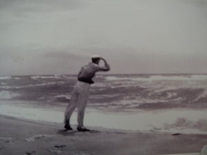 Richard Hendrickson looks out over the Atlantic Ocean on a stormy afternoon in Bridgehampton in the 1930s. Photo courtesy of D.L. Hendrickson.