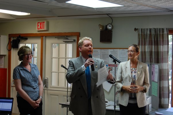  and Bridget Fleming speaking at the East Hampton Senior Center. JON WINKLER