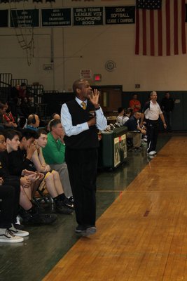 Carl Johnson barks instructions at his team during their win over Stony Brook. KERRY MONACO