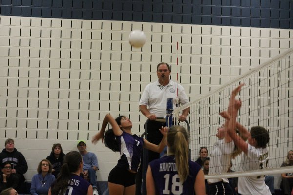 Camila Hernandez goes up for the ball against Bayport/Blue Point. KERRY MONACO