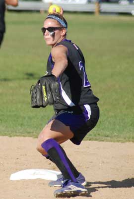 Genna Kovar throws out a runner from second base. 