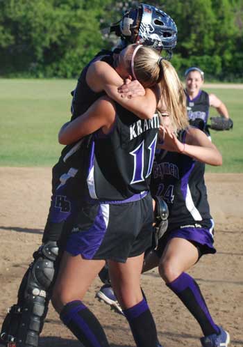 The Lady Baymen celebrate their Suffolk County Class B title win.