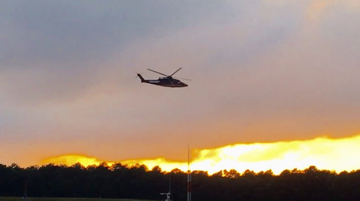 Donald Trump’s Helicopter takes off from East Hampton Airport on Saturday night. LAURA WEIR