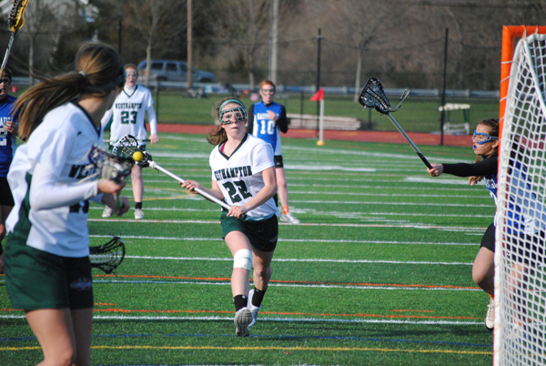 Haley Laube heads to the goal in her team's loss to Hauppauge.
