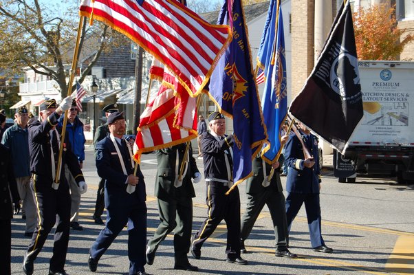 Members of the Sag Harbor American Legion Auxiliary unit before the start of the Sag Harbor Veterans Day Parade on Friday