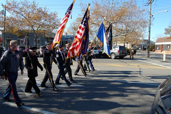 Veterans prepare to march for the Sag Harbor Veterans Day Parade on Friday