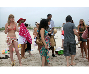 Extras on Rogers Beach filming an online game for USA Network's Royal Pains