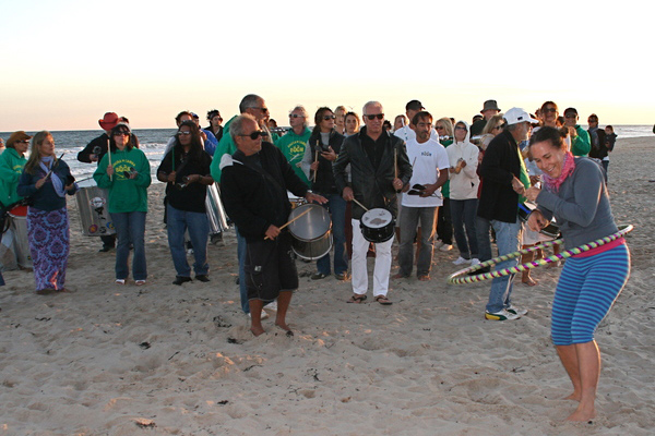 Yoga teachers from local studios sponsored a group yoga event at  Ditch Plains beach in Montauk in support of the Global Mala Project on Saturday. The event also raised funds for a number of local charities. 