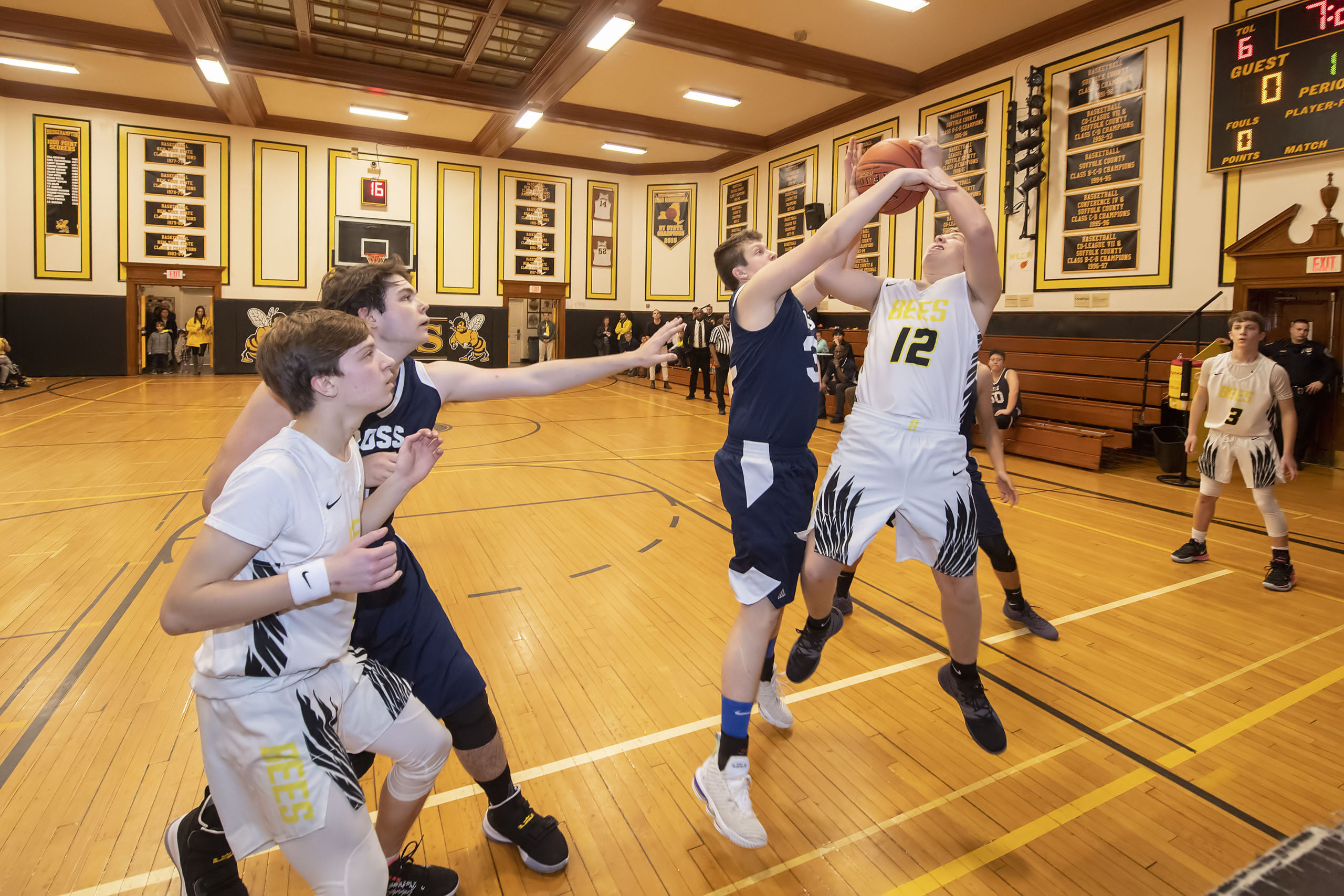 Bridgehampton's Jack Boeshore gets fouled as he shoots.