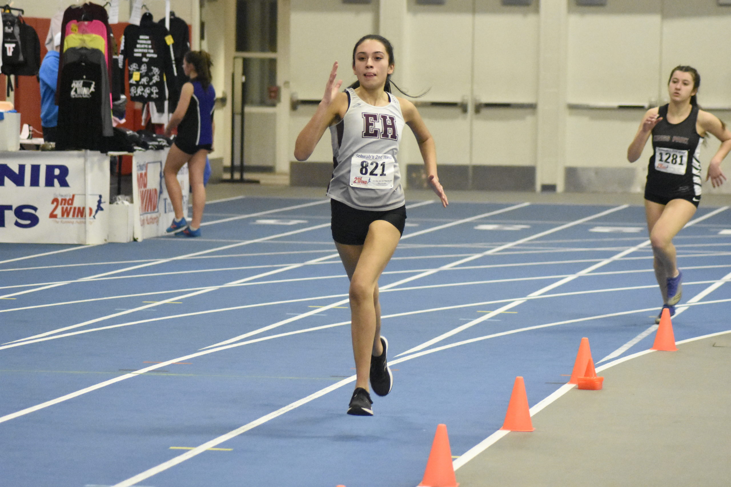 East Hampton junior Denise Analis running in the 600-meter run.