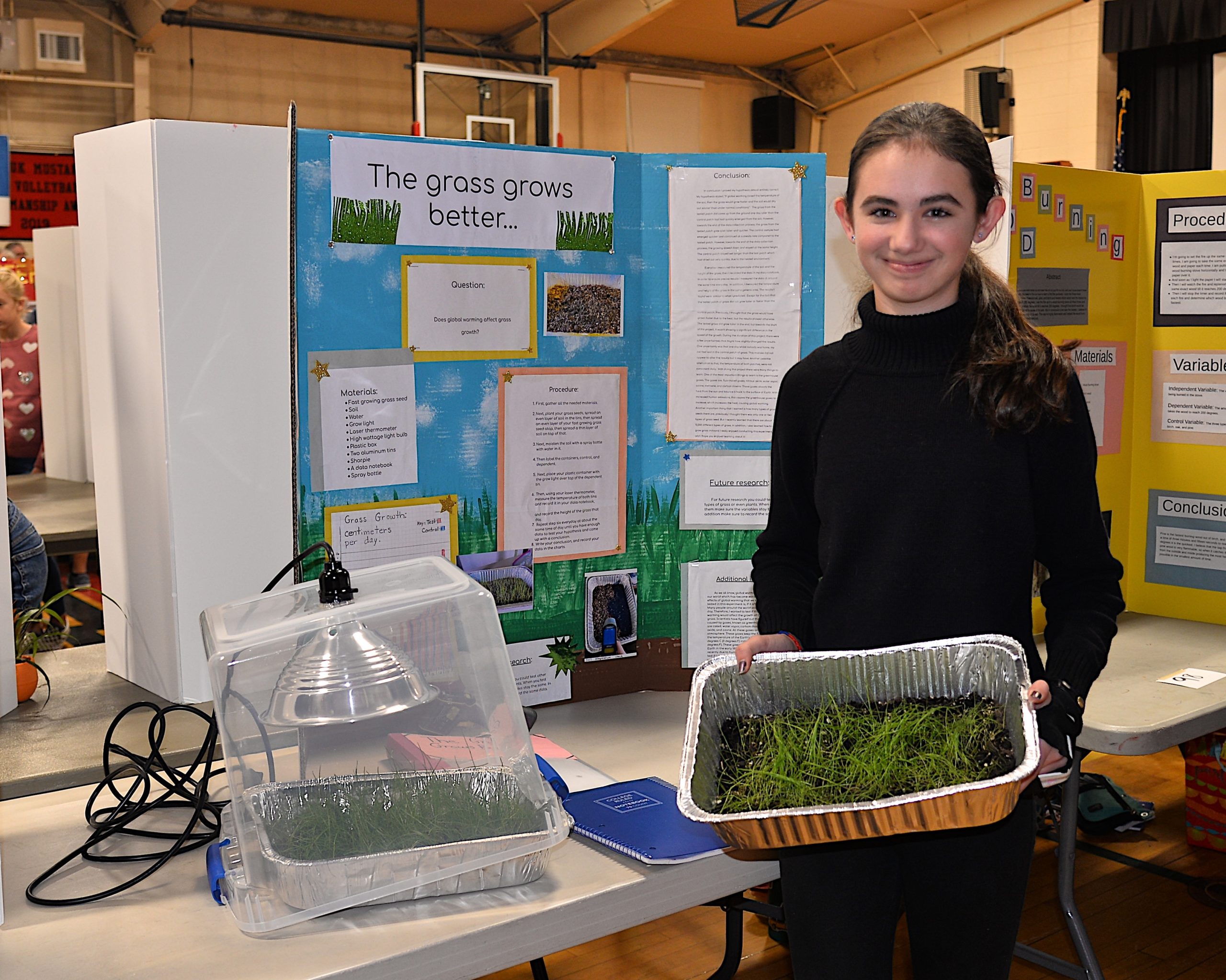 Montauk School and the Concerned Citizens of Montauk partnered for the annual Montauk School Science Fair on Friday. Nina King’s studied the effects of a warming climate on the growth rate of grass. KYRIL BROMLEY
