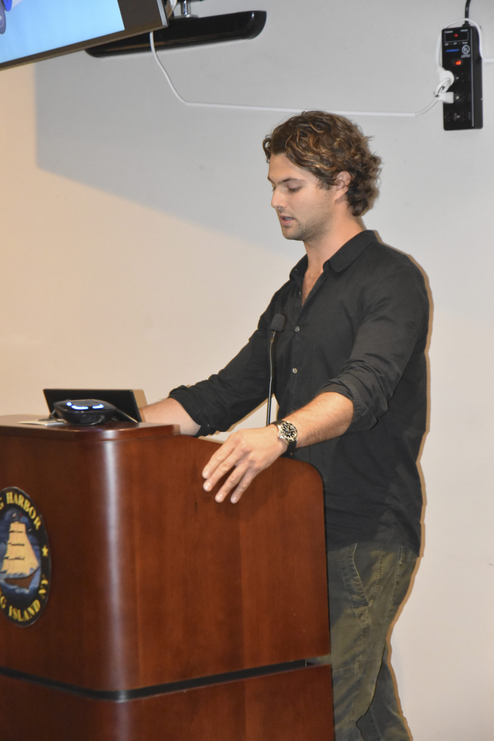 Jack Brinkley Cook, one of the owners of the Rove ride share service, proposed a new summertime service using electric vehicles to the Sag Harbor Village Board on Tuesday.        STEPHEN J. KOTZ
