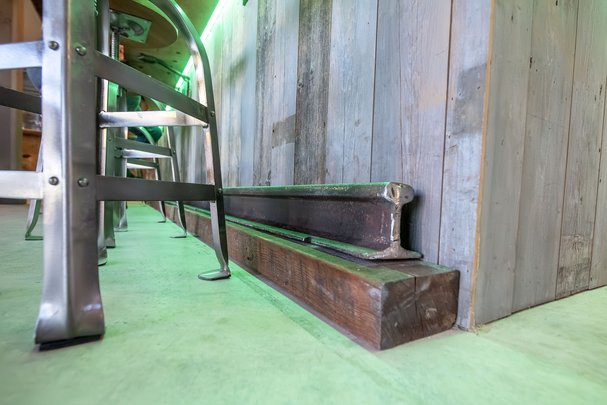 The bar rail was originally used on the track that ran between Sag Harbor and Bridgehampton. MICHAEL HELLER