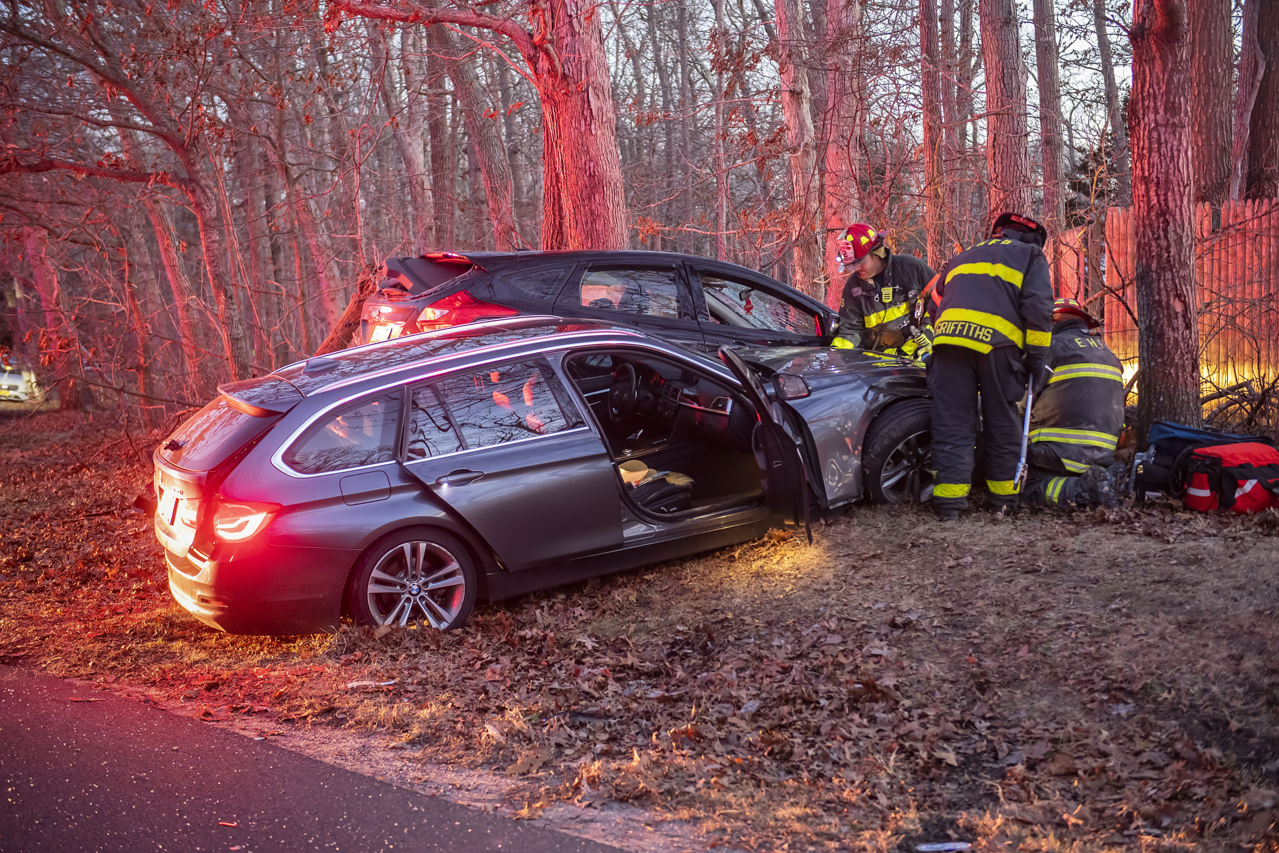 A three car crash closed Montauk Highway for more than two hours on Monday afternoon. 