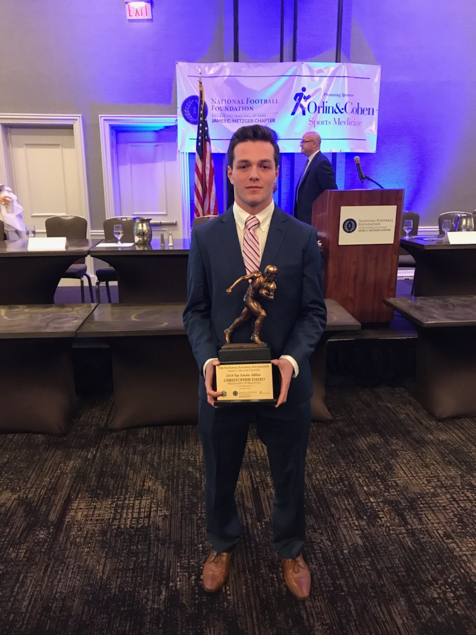 Chris Daleo of Westhampton Beach was given the James C. Metzger Award as the top academic football player in Suffolk County.