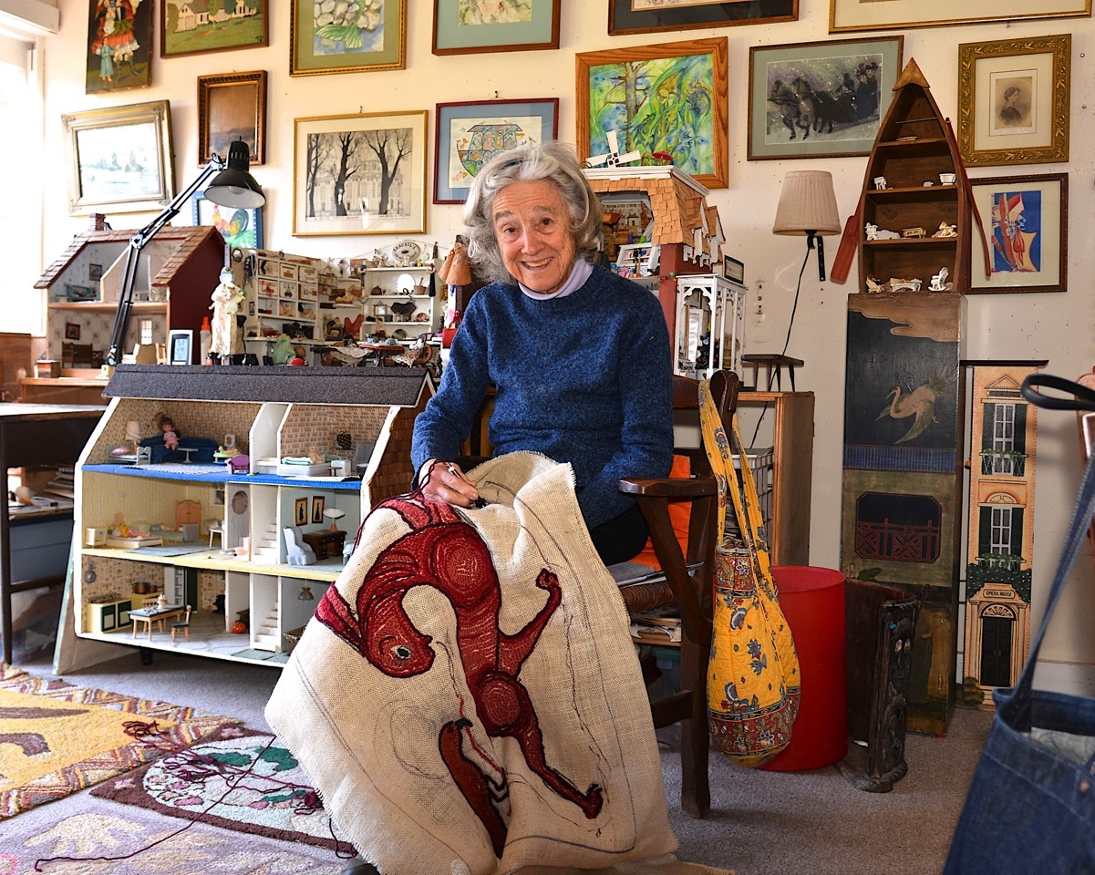 East Hampton's Irina Ourusoff at work on an original rug design.