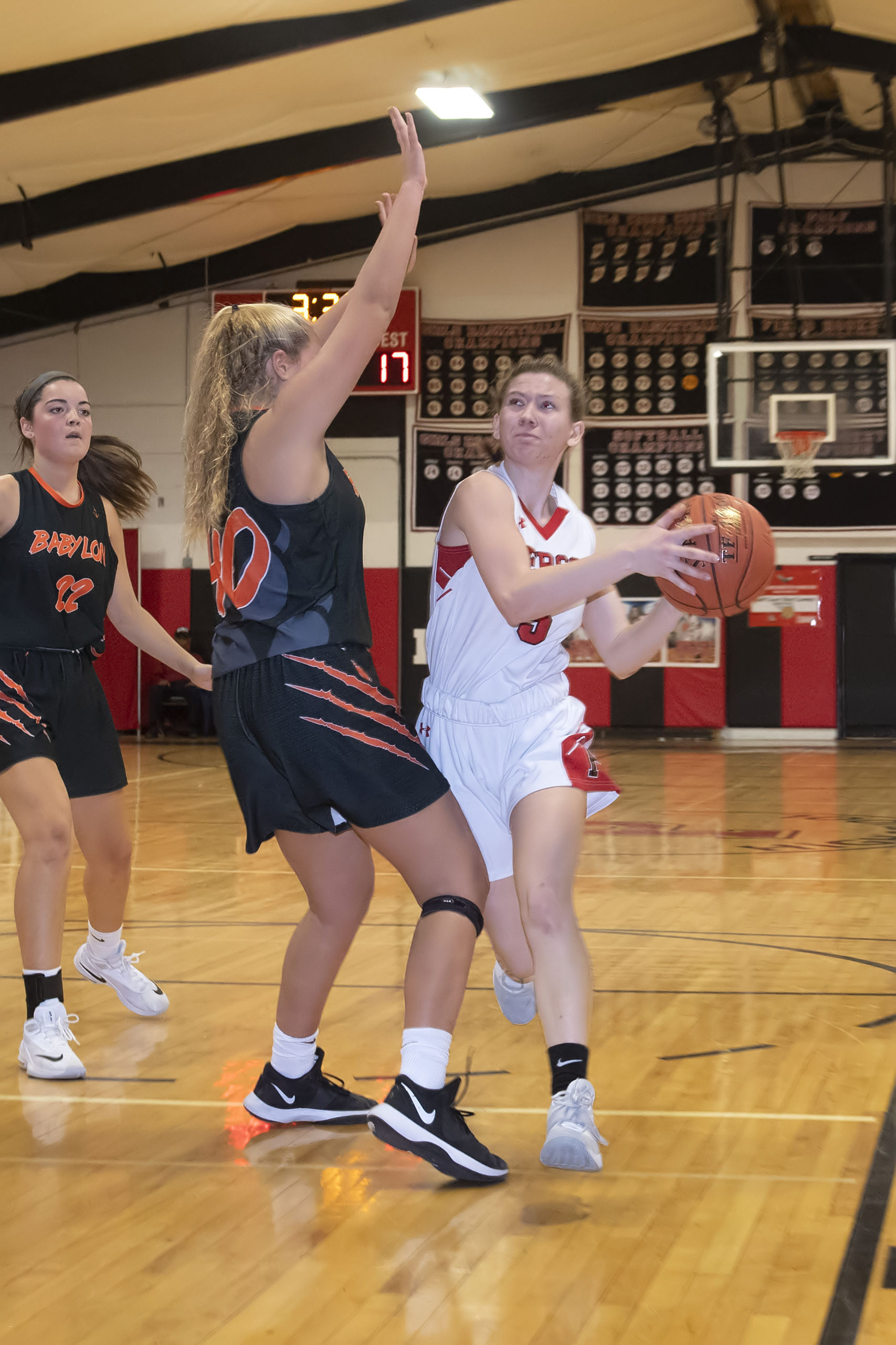 Lady Whalers Sofia Mancino makes a move toward the basket.