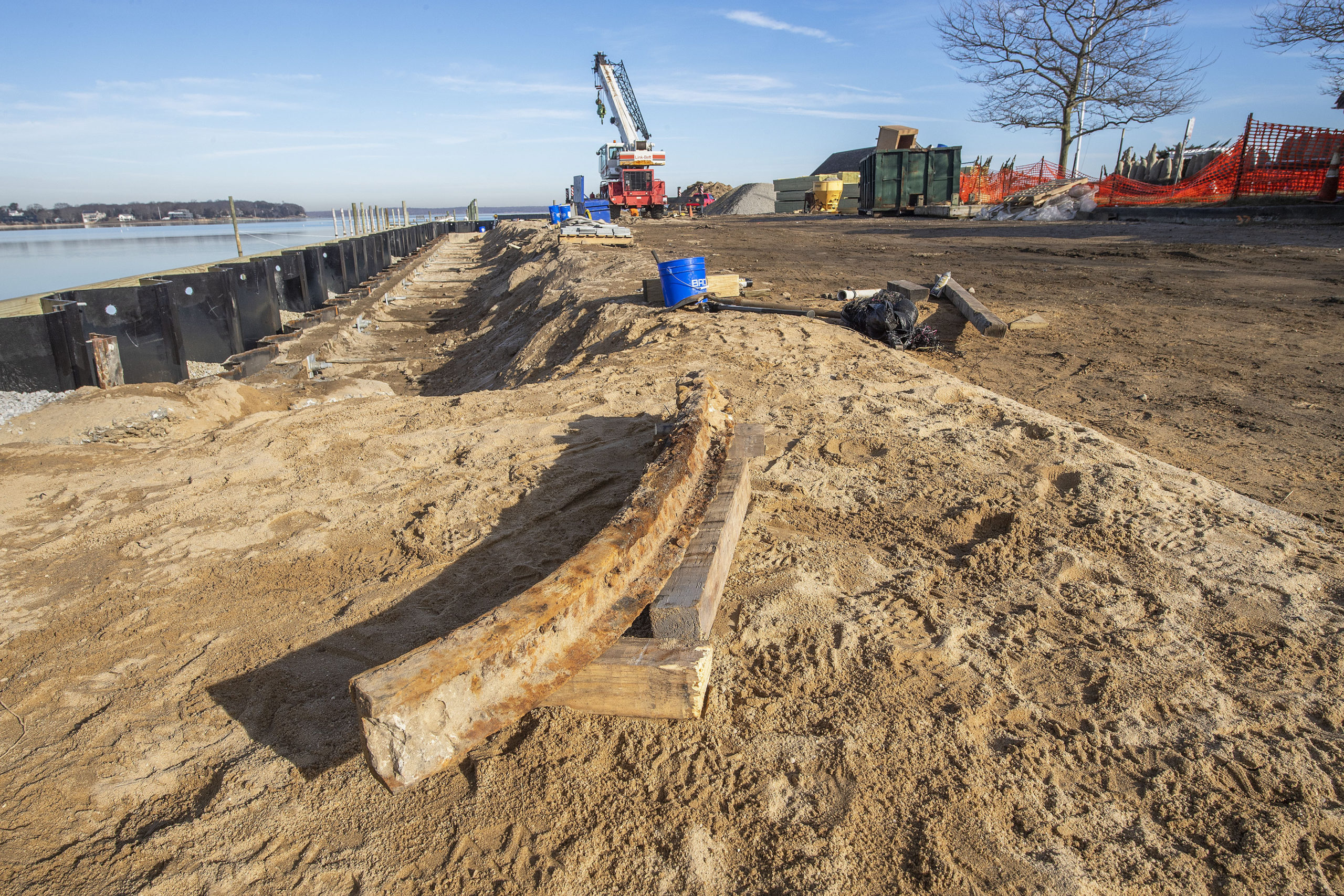 While excavating old material as process of renovating Long Wharf this past week, a crew from job contractors Chesterfield & Associates, Inc. unearthed a 58