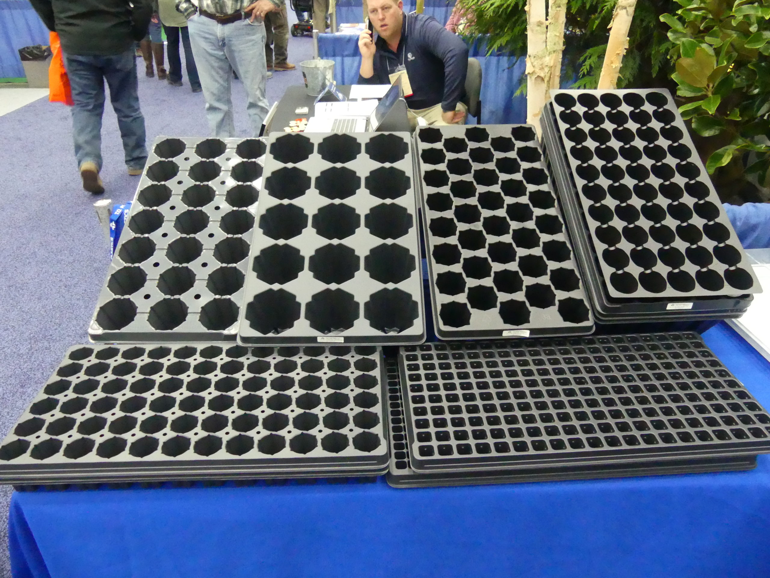 These cell trays, or “plug” trays, are used in the propagation of cell-based clones to rooted cuttings. The plug trays (lower right) are common for annuals that end up in the larger plastic cell we buy at garden centers.