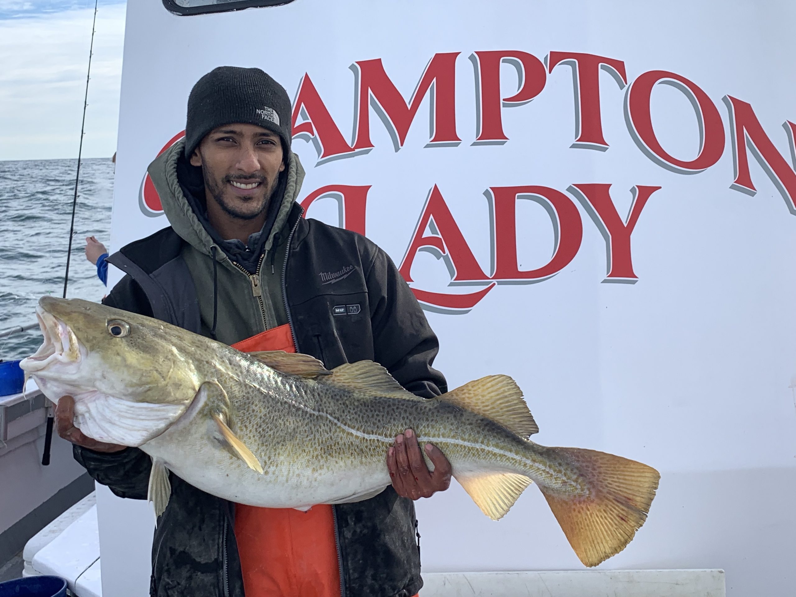Sean Lochan boated this large codfish while fishing aboard the Hampton Lady last week.