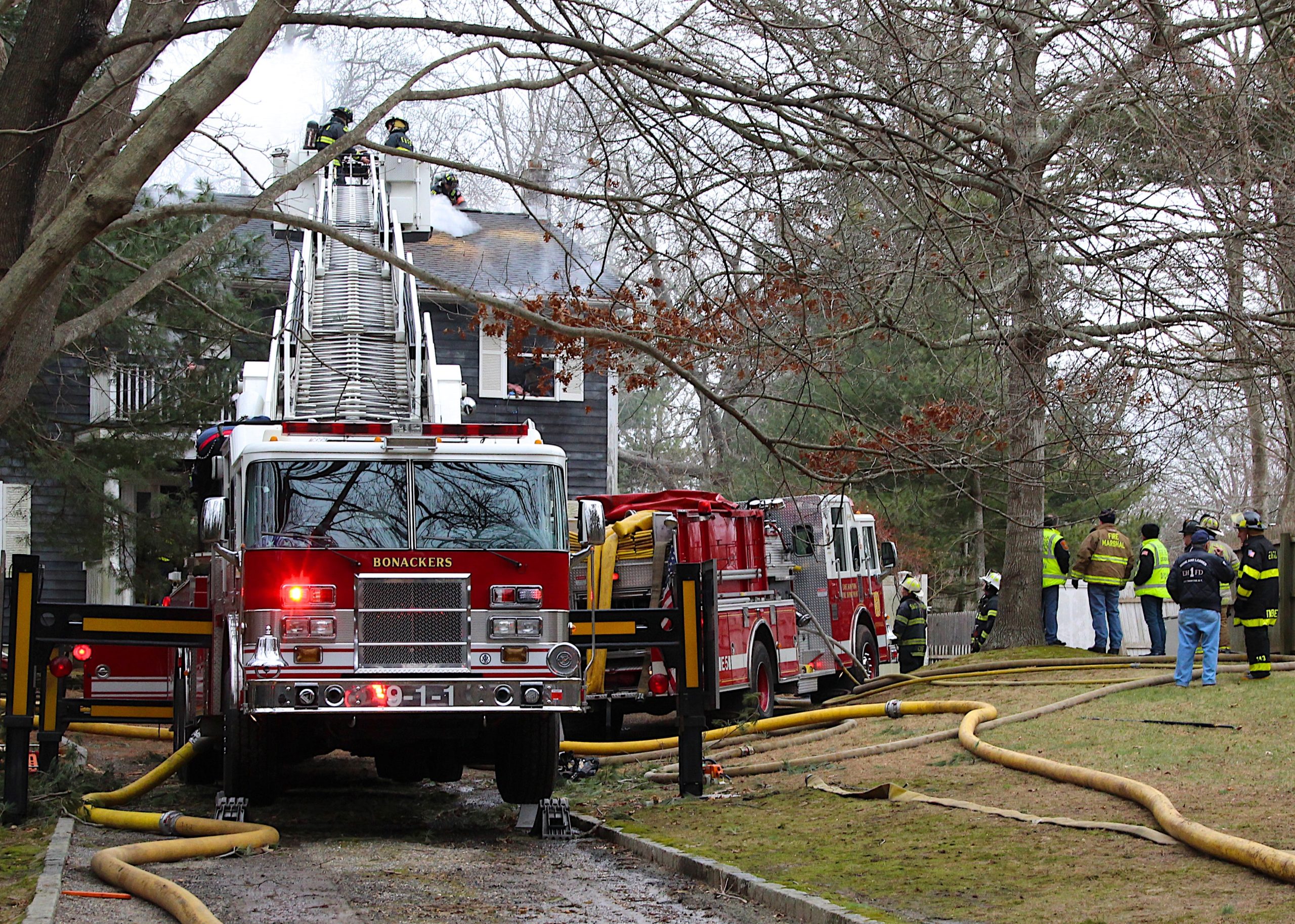 Firefighters battled a fire that broke out in a house on Cove Hollow Road on Saturday, made particularly complicated by the amount of stored items that were stuffed into the house. 