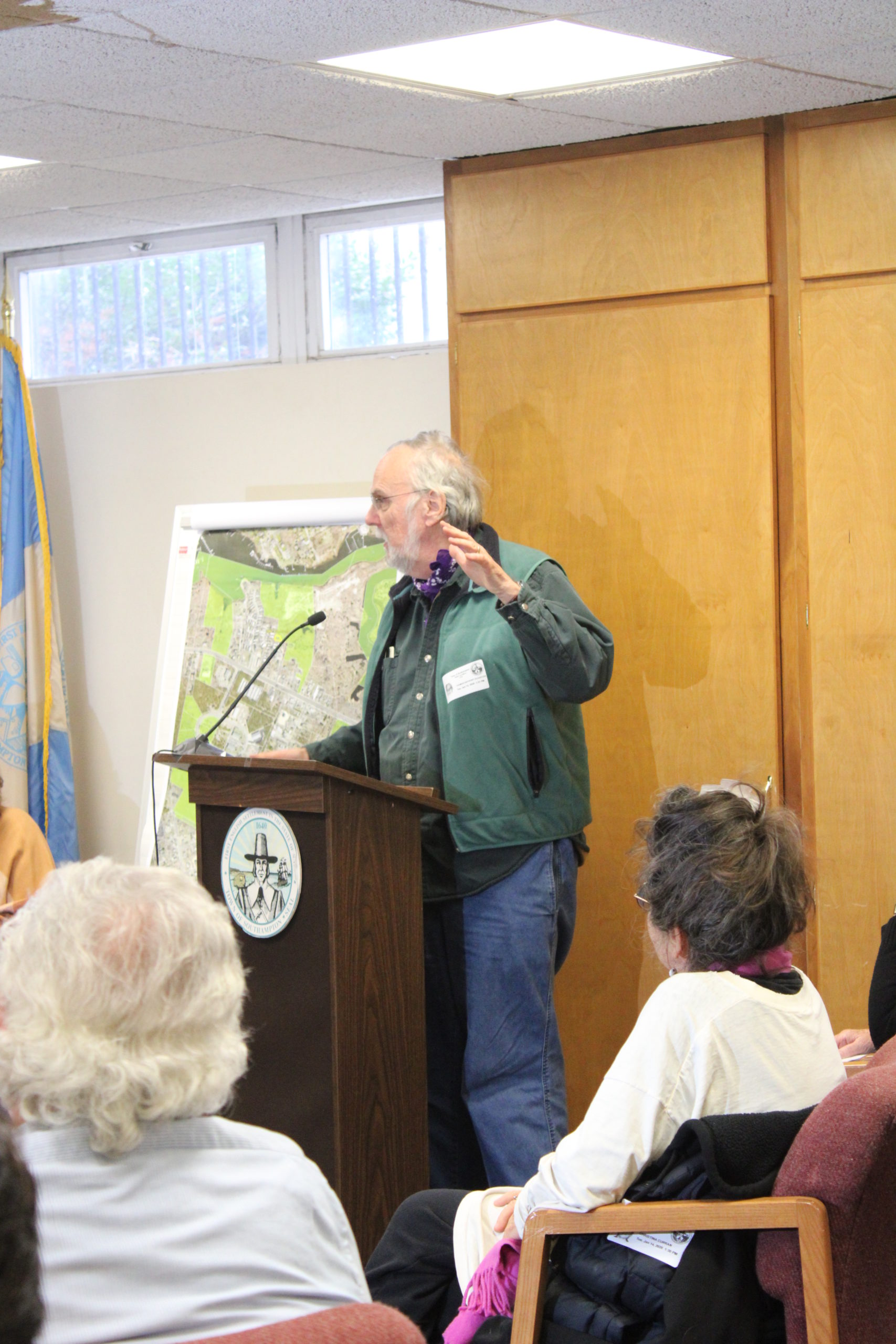 Thomas Oleszczuk of Noyac spoke at the town board meeting on Tuesday regarding the home being built on Sugar Loaf, a sacred site for the Shinnecock Nation. 