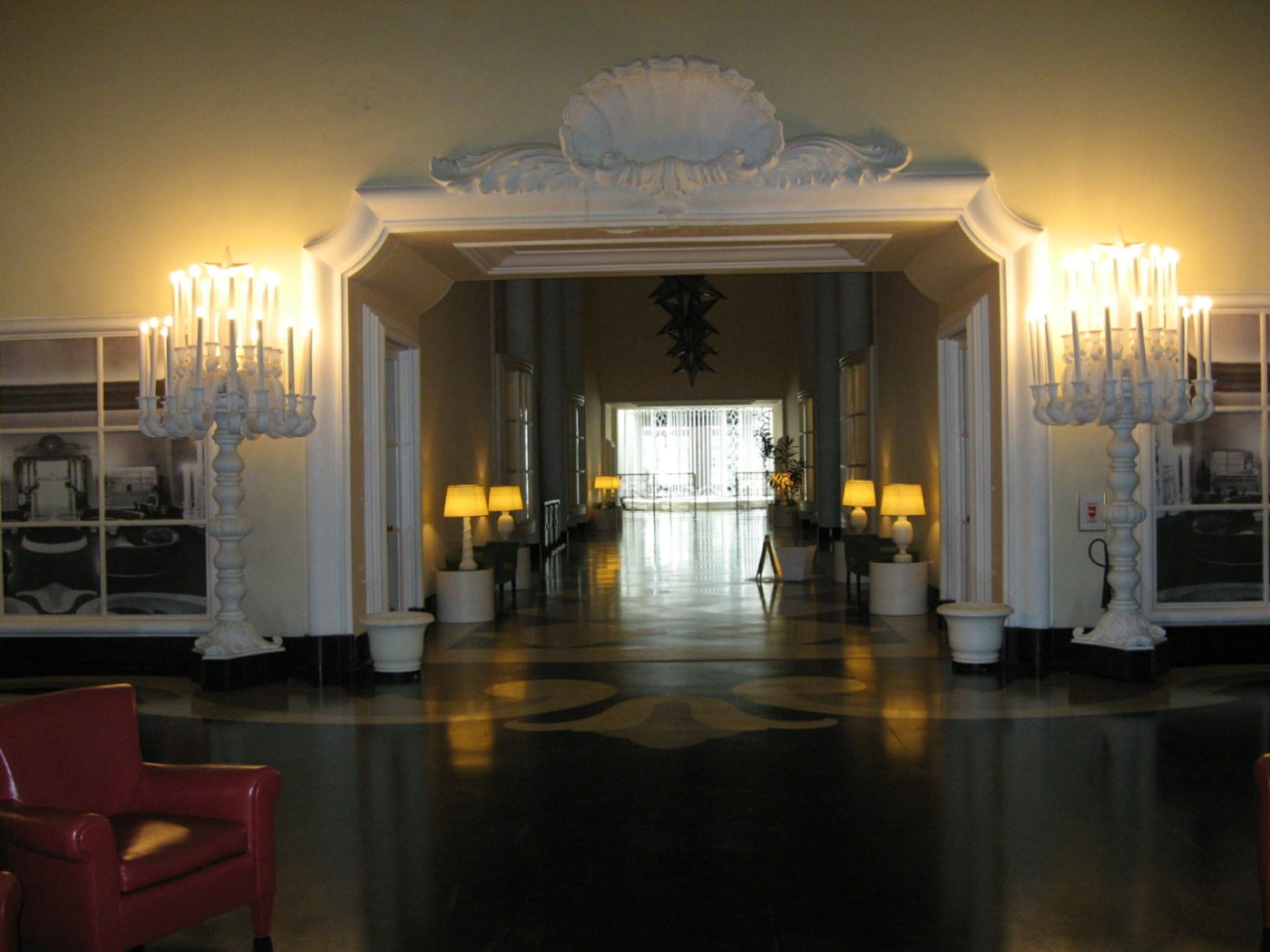 Palácio Quitandinha in Petropolis, Brazil, designed by Dorothy Draper in the Hollywood Regency, or Regency Morderne, style. 