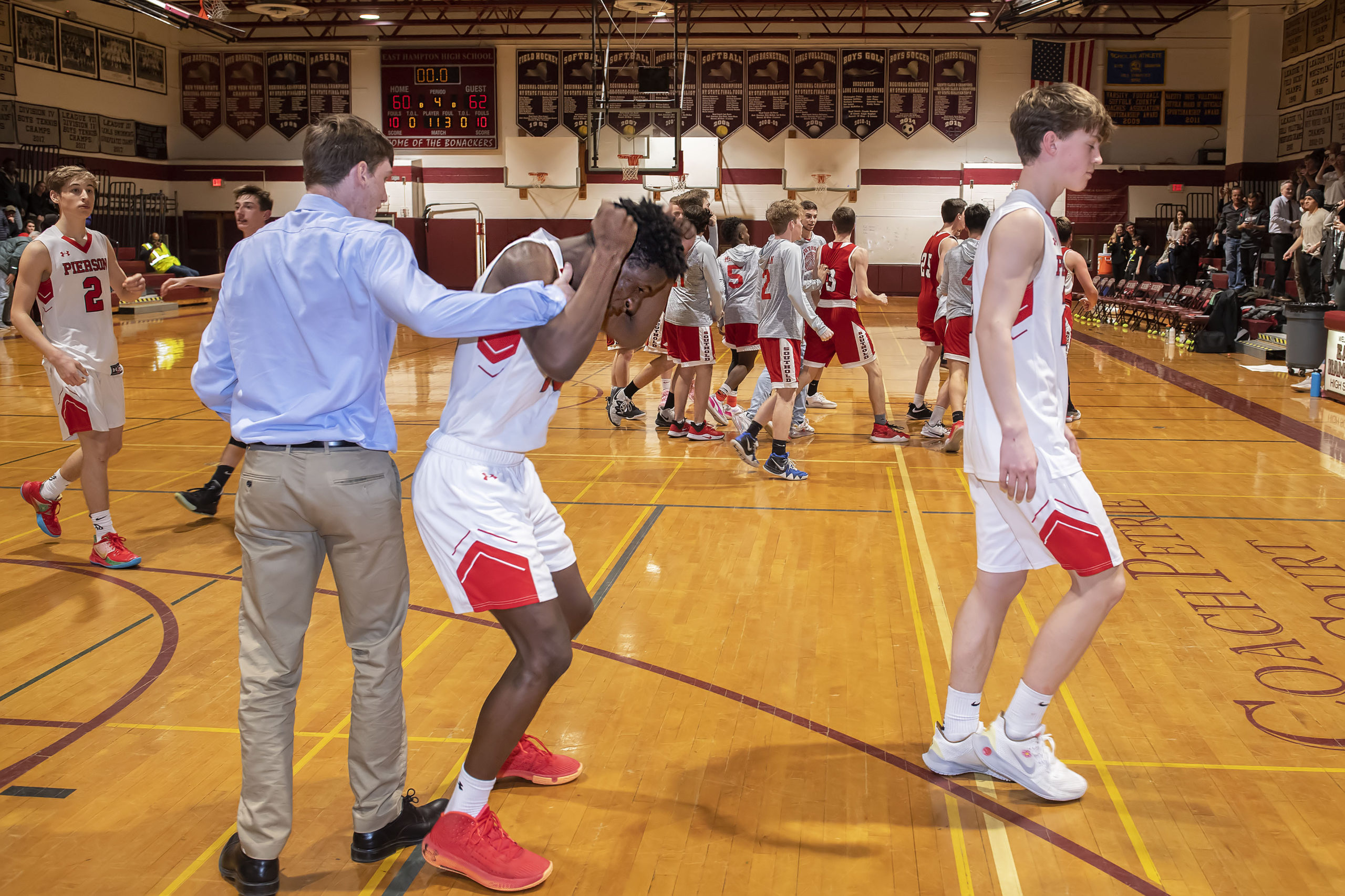 Pierson's Habtamu Coulter shakes his fists in frustration as the Whalers lost to Southold in the Suffolk County Class C Championship at East Hampton High School on Friday night.