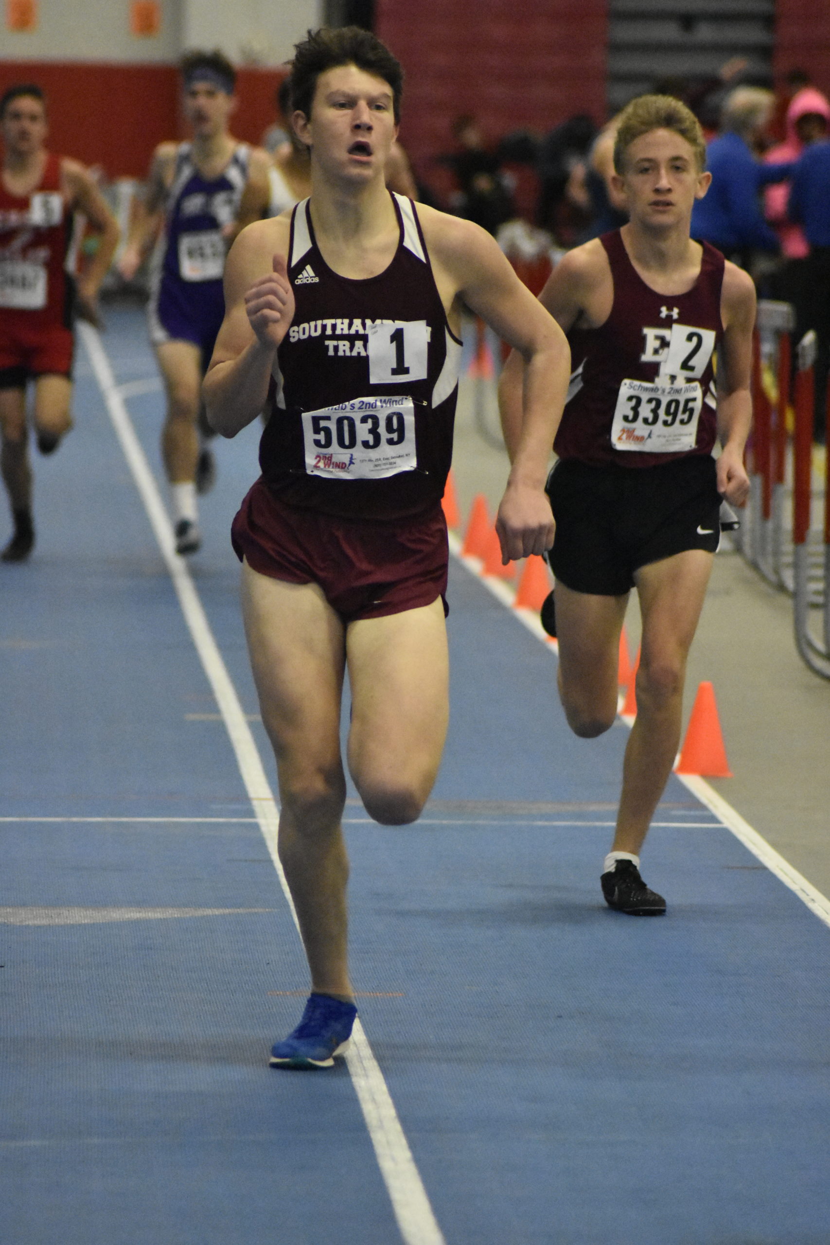 Mariner Griffin Schwartz with an early lead in the 1,000-meter race.