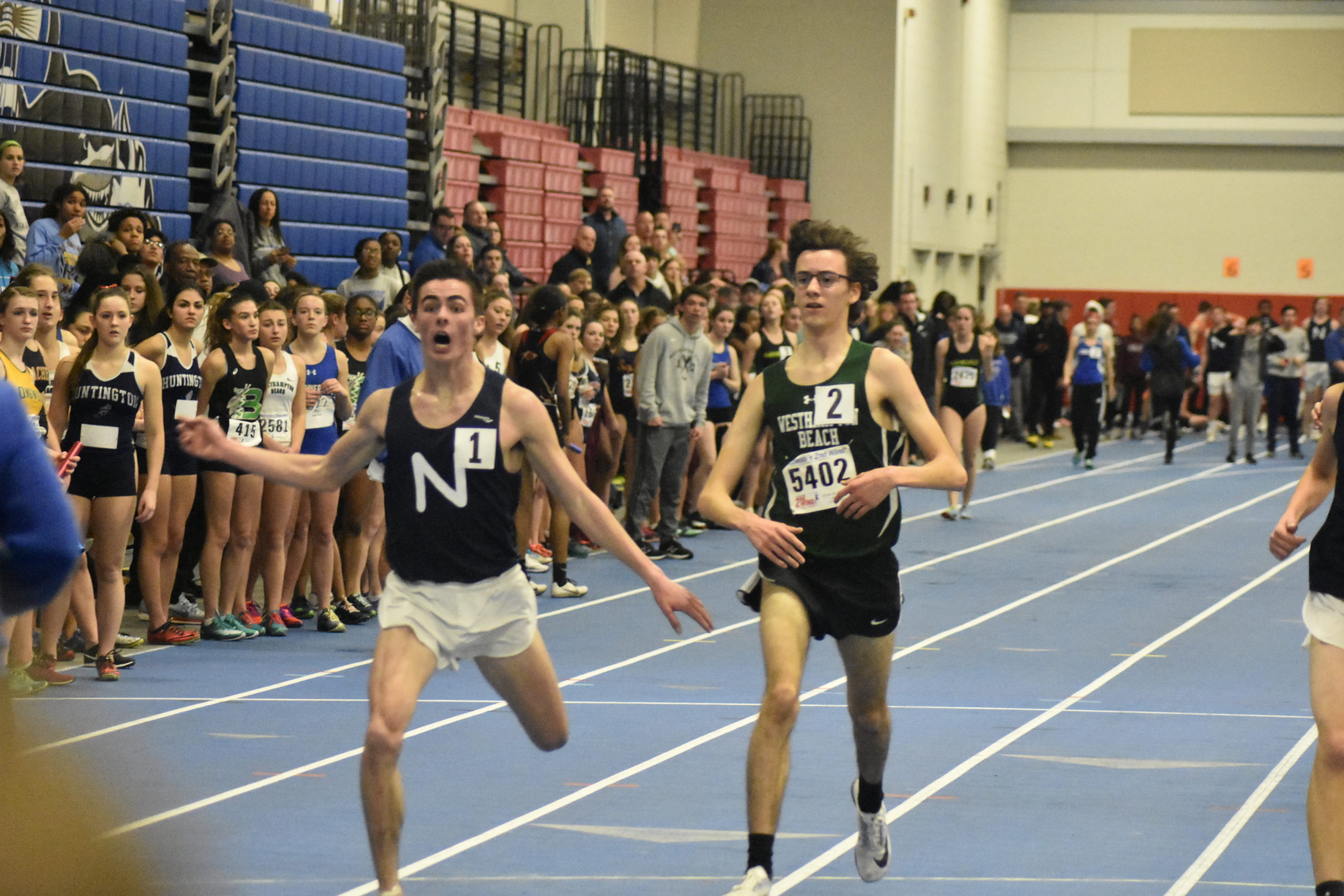 Northport senior Thomas Fodor edged Westhampton Beach sophomore Gavin Ehlers for first place in the 3,200-meter race.