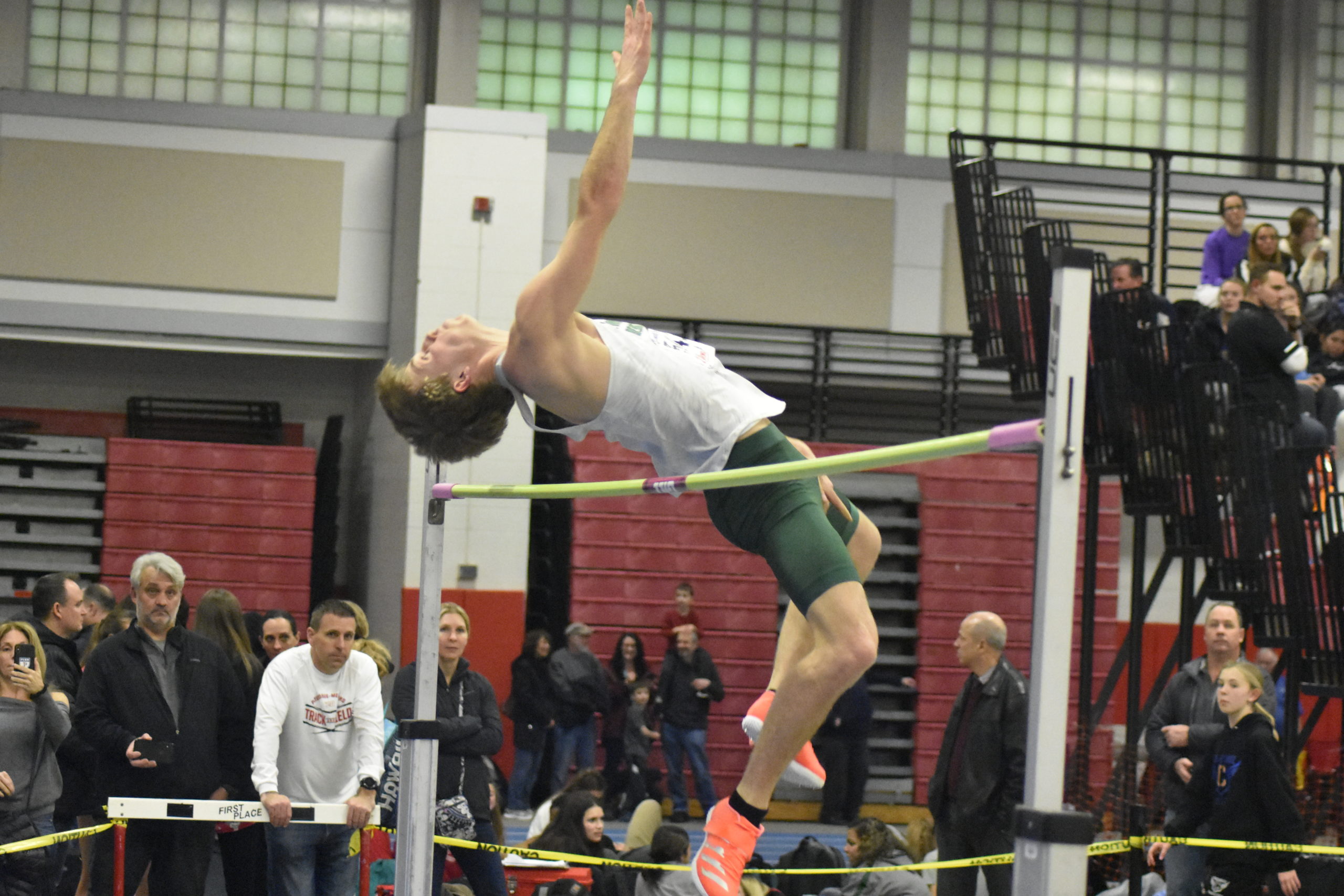 Westhampton Beach senior Jack Meigel placed second in the county in the high jump and qualified for states.  DREW BUDD