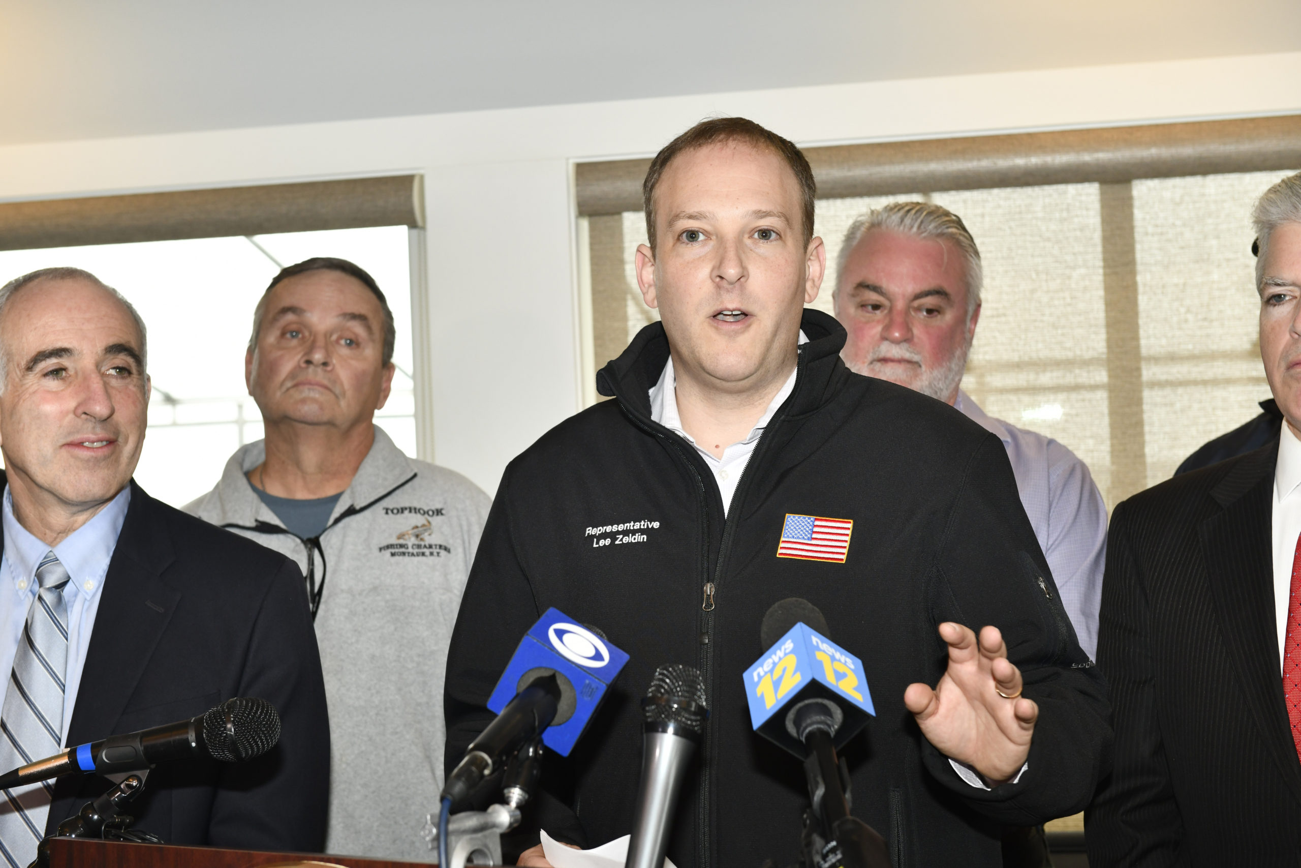 On Monday morning, U.S. Representative Lee Zeldin announced the start of the dredge of Shinnecock Inlet and placement of an estimated 600,000 cubic yards of sand.    DANA SHAW