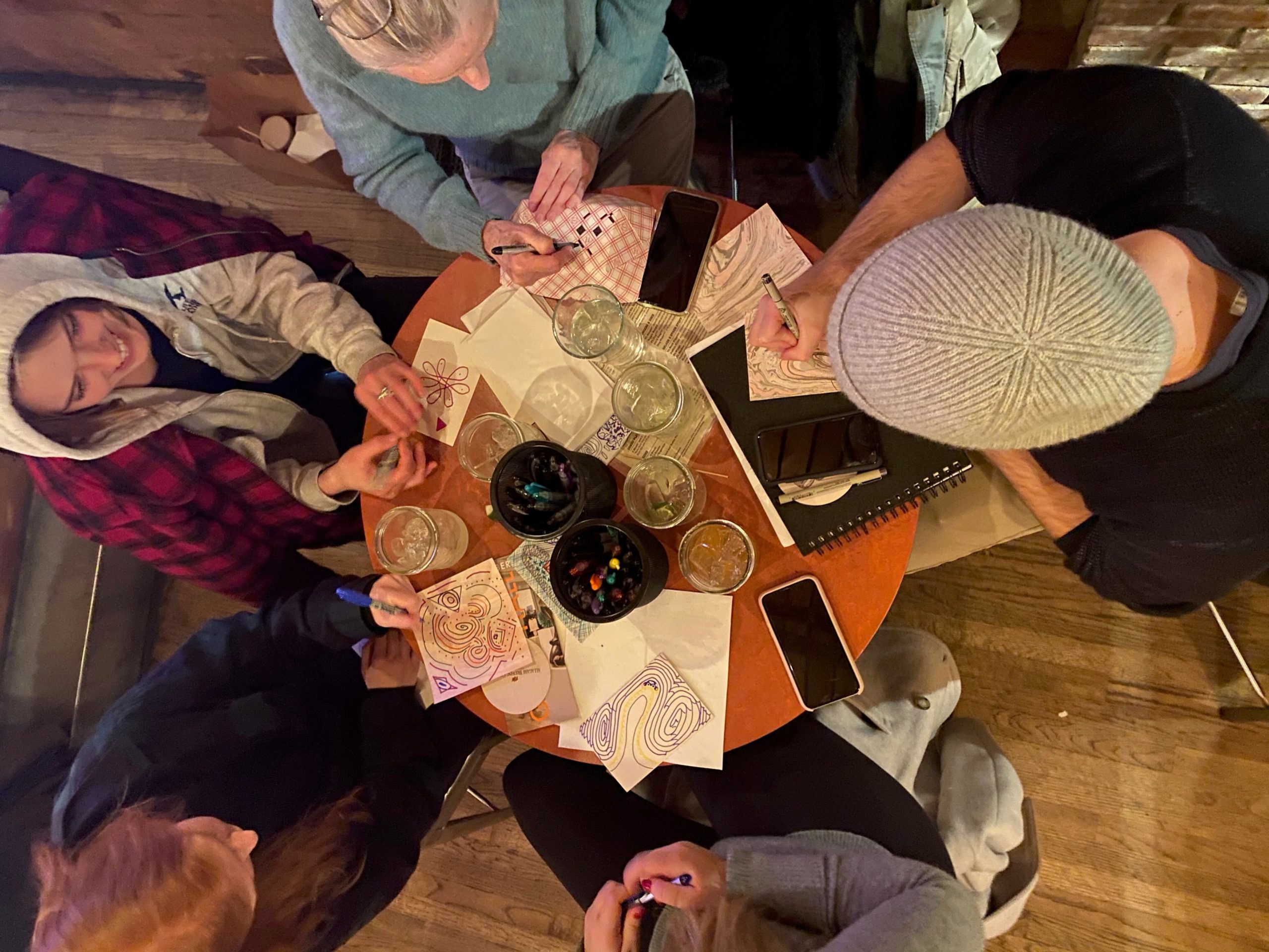 A group of budding artists gather for a recent drink and draw session at Townline BBQ.