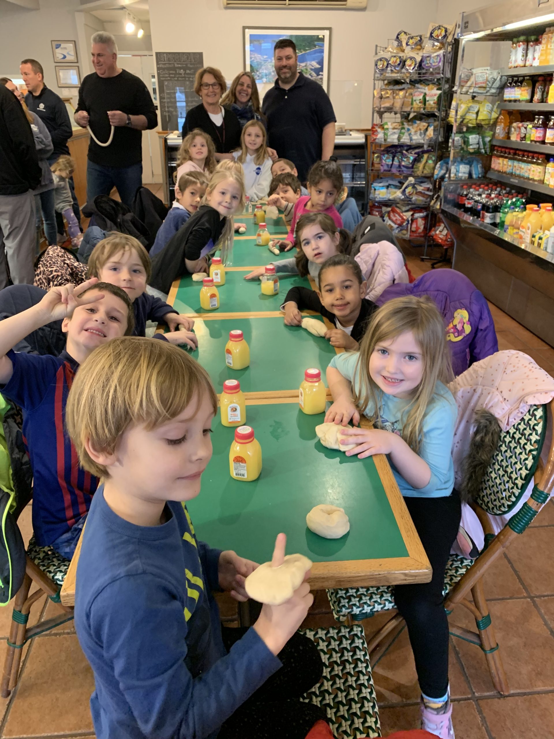 Goldberg’s Sag Harbor owner Dan Mitchell hosted Susan Raebeck’s kindergarten class for a bagel-making class on Thursday, February 13.